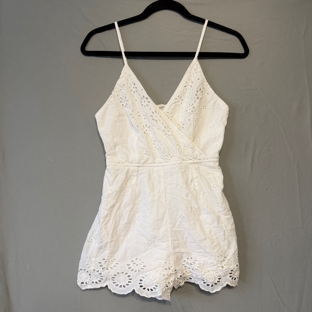 Japna Womens Eyelet Babydoll Romper Size XS White Cotton Sleeveless Coquette